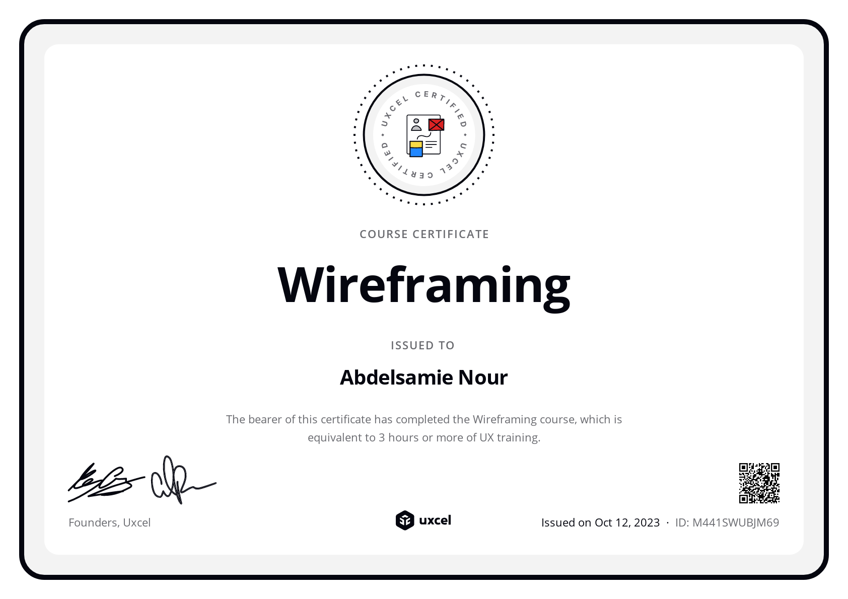 Abdelsamie Nour's certificate